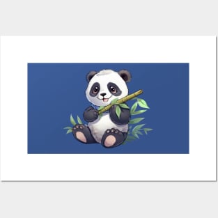 Cute Baby Panda with Bamboo Posters and Art